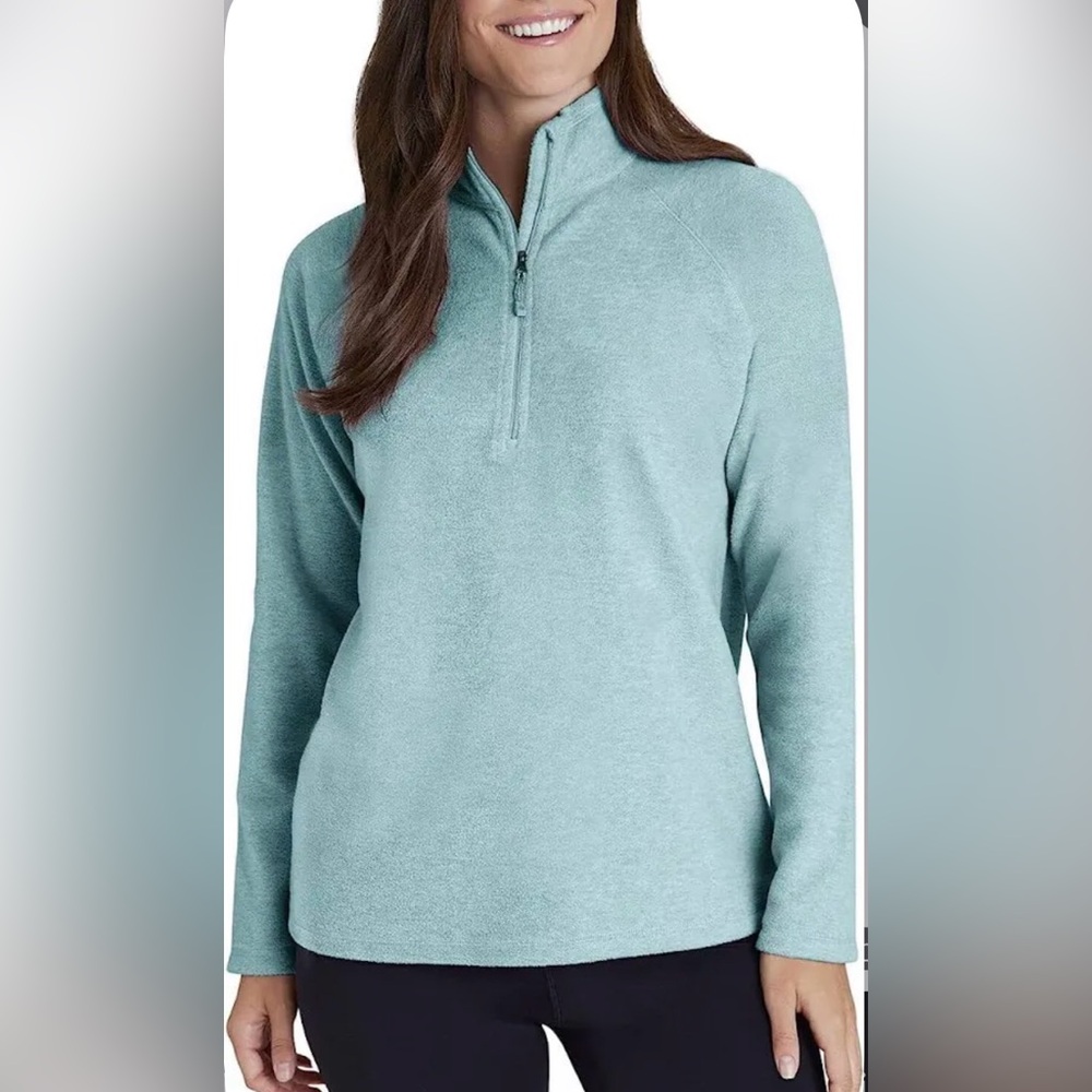 Eddie Bauer Mint Green Mock Neck Pull Over Fleece 1/4 Zip Jacket Sz L